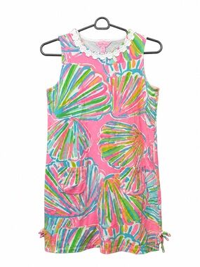 Lilly Pulitzer Sleeveless Shift Dress Seashell Print Pink Ruffle Collar